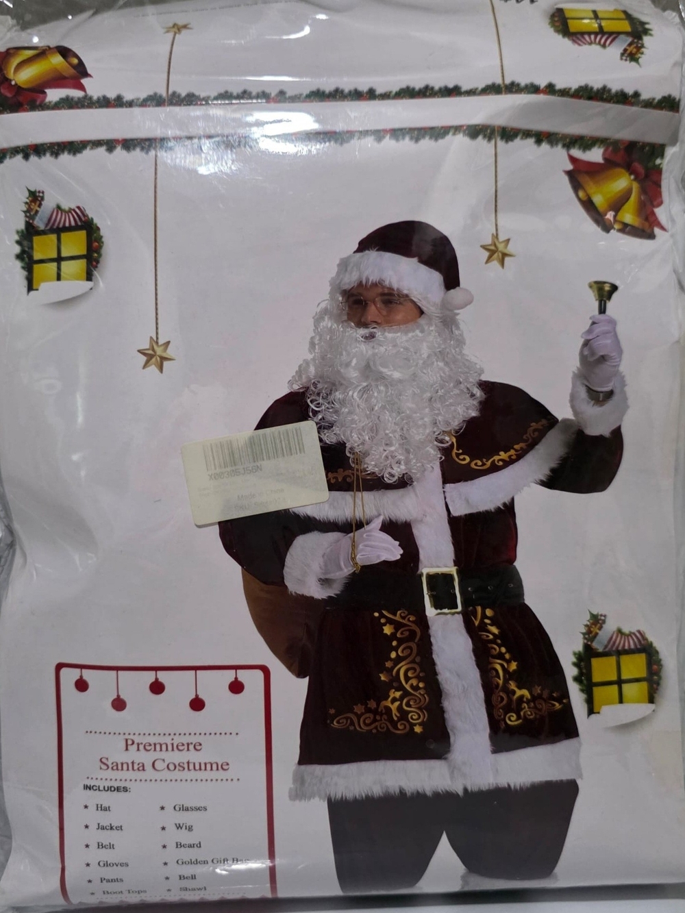Premier Men's Burgundy and White Santa Costume with Gold Accents